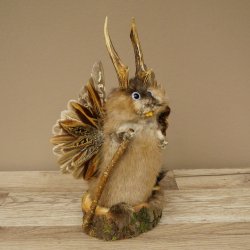 Wolpertinger Wolpi Musk Specimen with Stick, Deer Antlers, Purple Eyes, Mythical Creature 86.4.139