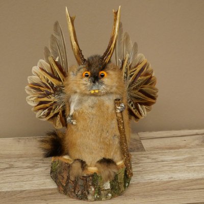 Wolpertinger Wolpi Musk Specimen with Stick, Deer Antlers, Orange Eyes, Mythical Creature 86.4.140