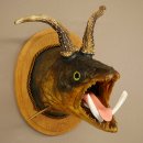 Fischwolpi Wolpertinger avec tête de chevreuil, truite empaillée, dents