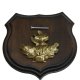 1x Wappenschild Wildschwein Trophäenschild Wappenform, AF 15cm, mit Eichenlaub Deckblatt massiv + groß