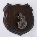 1x Wappenschild Wildschwein Trophäenschild Wappenform, AF 17cm, mit Keiler Kopf Abdeckung groß