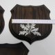 3x Wappenschilder Wildschwein AF 15cm Trophäenschild Eichenlaub Deckblatt silber