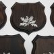 5x Wappenschilder Wildschwein AF 15cm Trophäenschild Eichenlaub Deckblatt silber