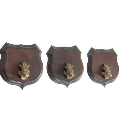 3x Wappenschild Wildschwein Troph&auml;enschild Wappenform, AF 15cm, mit Keiler Kopf Abdeckung klein