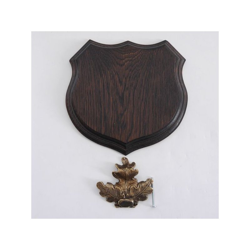 GTK - Geweihe & Trophäen KRUMHOLZ 1x Wappenschild Wildschwein Trophäenschild Wappenform, AF 15cm, mit Eichenlaub Deckblatt massiv + Klein