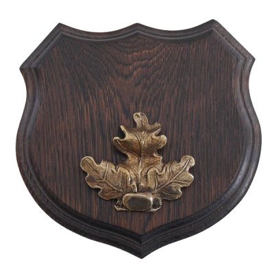 1x Wappenschild Wildschwein Troph&auml;enschild Wappenform, AF 17cm, mit Eichenlaub Deckblatt massiv + gro&szlig;