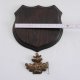 1x Wappenschild Wildschwein Trophäenschild Wappenform, AF 17cm, mit Eichenlaub Deckblatt massiv + groß