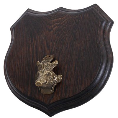 1x Wappenschild Wildschwein Troph&auml;enschild Wappenform, AF 17cm, mit Keiler Kopf Abdeckung klein