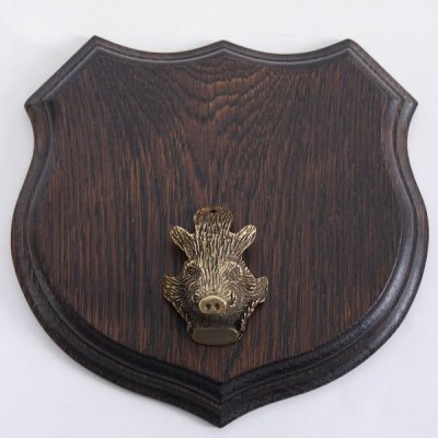 1x Wappenschild Wildschwein Trophäenschild Wappenform, AF 17cm, mit Keiler Kopf Abdeckung klein