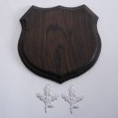 1x Wappenschild Wildschwein Troph&auml;enschild Wappenform, AF 17cm, mit Eichenlaub Deckblatt einfach