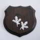 1x Wappenschild Wildschwein Trophäenschild Wappenform, AF 17cm, mit Eichenlaub Deckblatt einfach