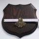 1x Wappenschild Wildschwein Trophäenschild Wappenform, AF 19cm, mit Eichenlaub Deckblatt massiv + klein