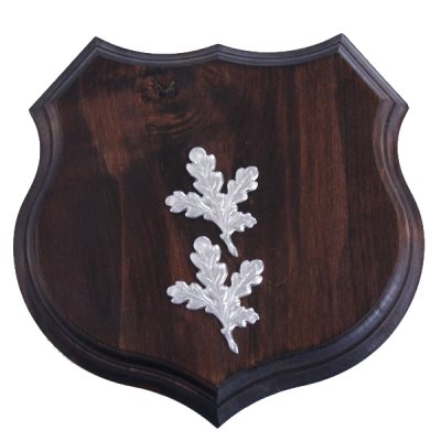 1x Wappenschild Wildschwein Troph&auml;enschild Wappenform, AF 19cm, mit Eichenlaub Deckblatt einfach
