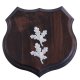 1x Wappenschild Wildschwein Trophäenschild Wappenform, AF 19cm, mit Eichenlaub Deckblatt einfach