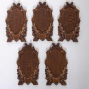 5 Stück geschnitzte Trophäenschilder für Reh Rehbock Geweihe in braun GH 27 cm