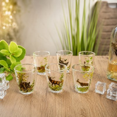 Set de 6 verres à schnaps « courts » avec motif chasse coloré - 2 cl -