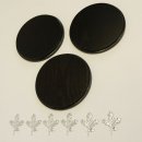 3 Stück Keilerschilder Keilerbrett Gewaffbrett Trophäenschild rund dunkel AF 17 cm mit 6 Stück Aluminium Eichenlaub Deckblatt