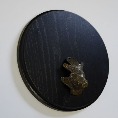 Keilerschild Keilerbrett Trophäenschild rund dunkel AF 17 cm mit 2 x Eichenlaub 