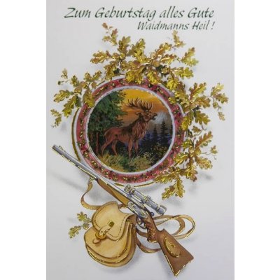 Zum Geburtstag alles Gute Waidmanns Heil Hirsch Geburtstagskarte J&auml;ger Jagd mit beigem Umschlag / Kuvert