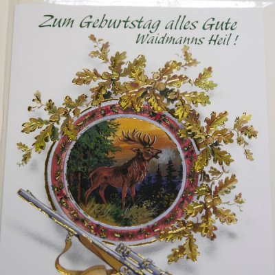 Zum Geburtstag alles Gute Waidmanns Heil Hirsch Geburtstagskarte J&auml;ger Jagd mit beigem Umschlag / Kuvert