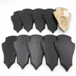 10 Stück Reh Trophäenschild Spitz klein Eiche dunkel AF 19 cm x 11 cm mit 1 Kieferfach