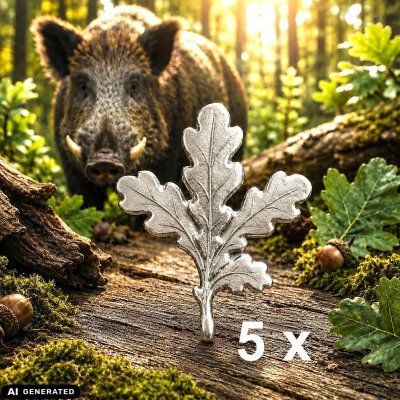 5 foglie di quercia per trofei di caccia al cinghiale - colore argento -