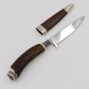 Messer mit Lederscheide Jagdmesser Hirschfänger Hirsch Horn Stange Hirschhorn Griff mit Endkappe Verzierung Edelweiss Wappen Länge 23,5cm #27.20.9.3