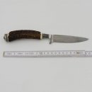 Messer mit Lederscheide Jagdmesser Hirschfänger Hirsch Horn Stange Hirschhorn Griff mit Endkappe Verzierung Edelweiss Wappen Länge 23,5cm #27.20.9.3