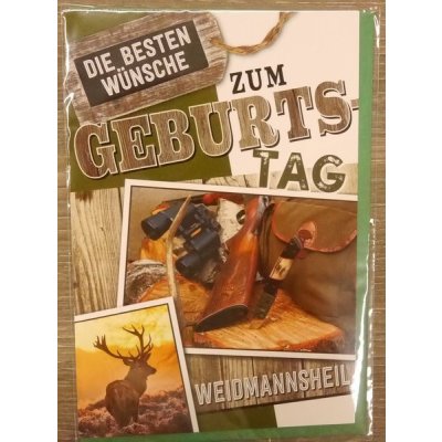 Die besten Wünsche zum Geburtstag Geburtstagskarte Jäger Jagd Hirsch Waidmannsheil mit grünem Umschlag / Kuvert
