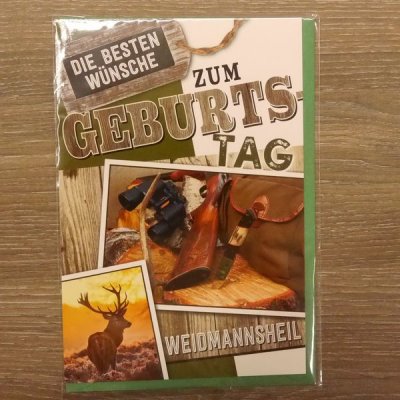 Die besten W&uuml;nsche zum Geburtstag Geburtstagskarte J&auml;ger Jagd Hirsch Waidmannsheil mit gr&uuml;nem Umschlag / Kuvert