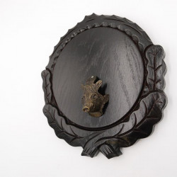Keilerschild geschnitzt dunkel AF 16 cm mit 1 Stück Keiler Kopf Deckblatt klein Keilerbrett Gewaffbrett Trophäenschild