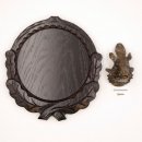 Keilerschild geschnitzt dunkel AF 16 cm mit 1 Stück Keiler Kopf Deckblatt groß Keilerbrett Gewaffbrett Trophäenschild