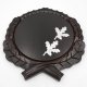 Keilerschild geschnitzt dunkel AF 19 cm mit 2 Stück Aluminium Eichenlaub Deckblatt Keilerbrett Gewaffbrett Trophäenschild