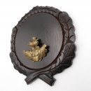 Keilerschild geschnitzt dunkel AF 19 cm mit 1 Stück Eichenlaub Deckblatt groß Keilerbrett Gewaffbrett Trophäenschild