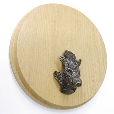 Keilerschild rund hell AF 15 cm mit Keiler Kopf Verzierung klein Keilerbrett Gewaffbrett Troph&auml;enschild