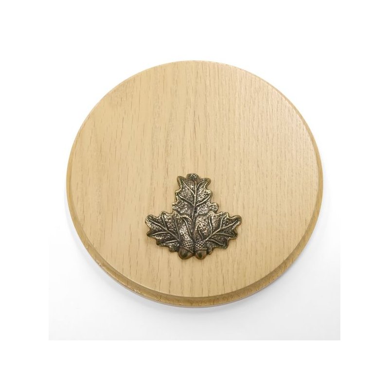 GTK Targhetta Trofeo Cinghiale – Rotonda In Rovere Scuro Ø19 Cm Con Foglie Di Quercia In Alluminio