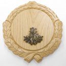 Keilerschild geschnitzt Eiche hell AF 14 cm mit 1 Stück Eichenlaub Deckblatt klein Keilerbrett Gewaffbrett Trophäenschild