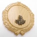 Keilerschild geschnitzt Eiche hell AF 14 cm mit 1 Stück Eichenlaub Deckblatt klein Keilerbrett Gewaffbrett Trophäenschild