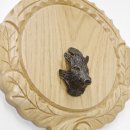 Keilerschild geschnitzt Eiche hell AF 14 cm mit 1 Stück Keiler Kopf Deckblatt klein Keilerbrett Gewaffbrett Trophäenschild