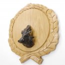 Keilerschild geschnitzt Eiche hell AF 19 cm mit 1 Stück Keiler Kopf Verzierung groß Deckblatt Keilerbrett Gewaffbrett Trophäenschild