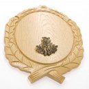 Keilerschild geschnitzt Eiche hell AF 17,5 cm mit 1 Stück Eichenlaub Deckblatt klein Keilerbrett Gewaffbrett Trophäenschild