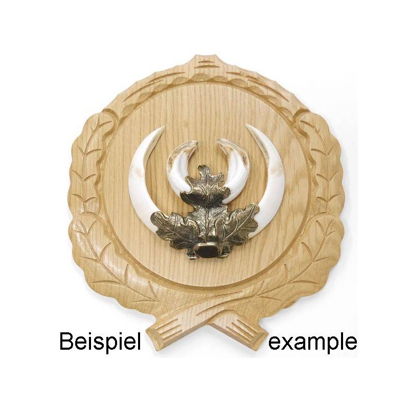 GTK Targhetta Trofeo Cinghiale – Rotonda In Rovere Scuro Ø19 Cm Con Foglie Di Quercia In Alluminio
