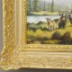 Ölbild auf Leinwand Gemälde im Echtholz Prunkrahmen Barockrahmen Stuck Jagdbild Mufflonherde