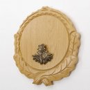 Keilerschild geschnitzt Eiche hell AF 16 cm mit 1 Stück Eichenlaub Deckblatt klein Keilerbrett Gewaffbrett Trophäenschild
