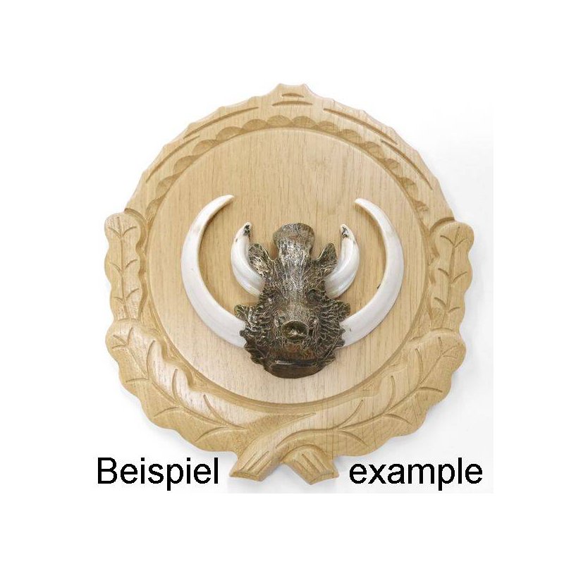 Keilerschild Geschnitzt Eiche Hell - Trophäenschild Für Wildschwein 17,5cm