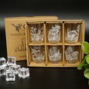 6-delige set schnapsglazen "kort" met jachtmotief in wit glas