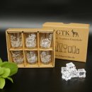 6-delige set schnapsglazen "kort" met jachtmotief in wit glas