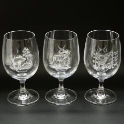 6 Stück Wein Gläser Weinglas Set mit Jagdmotiv
