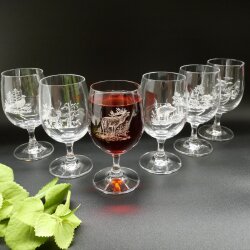 6 Stück Wein Gläser Weinglas Set mit Jagdmotiv