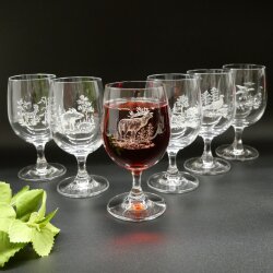 6 Stück Wein Gläser Weinglas Set mit Jagdmotiv